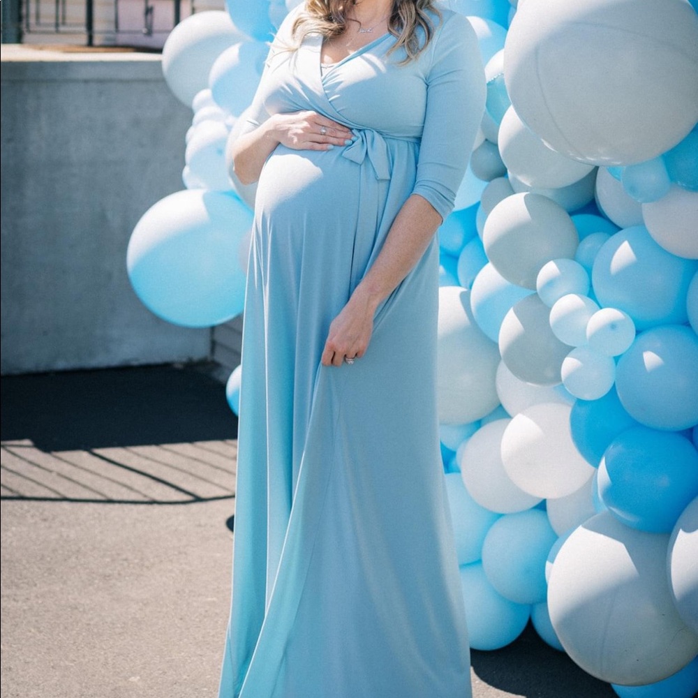 Baby blue maternity dress.